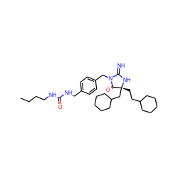 CCCCNC(=O)NCc1ccc(CN2C(=N)N[C@](CCC3CCCCC3)(CC3CCCCC3)C2=O)cc1 ZINC000045254725