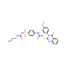 CCCCNC(=O)NS(=O)(=O)c1ccc(NC(=O)CSc2nc3ccccc3c(=O)n2-c2ccc(OC)cc2)cc1 ZINC001772634797