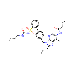 CCCCNC(=O)NS(=O)(=O)c1ccccc1-c1ccc(Cn2c(CCC)nc3c(C)c(NC(=O)CCC)cnc32)cc1 ZINC000026286107