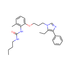 CCCCNC(=O)Nc1c(C)cccc1OCCCn1cnc(-c2ccccc2)c1CC ZINC000003788046