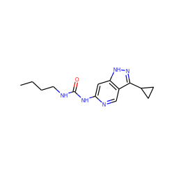 CCCCNC(=O)Nc1cc2[nH]nc(C3CC3)c2cn1 ZINC000261168642