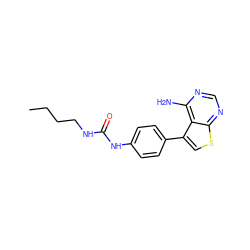 CCCCNC(=O)Nc1ccc(-c2csc3ncnc(N)c23)cc1 ZINC000013673612