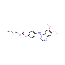 CCCCNC(=O)Nc1ccc(Nc2ncnc3cc(OC)c(OC)cc23)cc1 ZINC000084633135