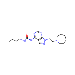 CCCCNC(=O)Nc1ncnc2c1cnn2CCN1CCCCCC1 ZINC000208567023