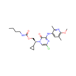 CCCCNC(=O)OC[C@H](C1CC1)n1cc(Cl)nc(Nc2cc(C)c(OC)nc2C)c1=O ZINC000068208482