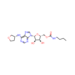 CCCCNC(=O)OC[C@H]1O[C@@H](n2cnc3c(N[C@@H]4CCOC4)ncnc32)[C@H](O)[C@@H]1O ZINC000013589081