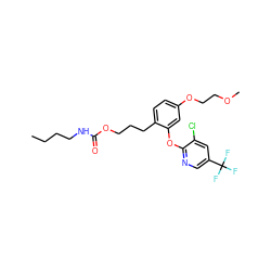 CCCCNC(=O)OCCCc1ccc(OCCOC)cc1Oc1ncc(C(F)(F)F)cc1Cl ZINC000084603965