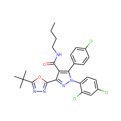 CCCCNC(=O)c1c(-c2nnc(C(C)(C)C)o2)nn(-c2ccc(Cl)cc2Cl)c1-c1ccc(Cl)cc1 ZINC000049867346