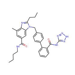 CCCCNC(=O)c1cc(C)c2nc(CCC)n(Cc3ccc(-c4ccccc4C(=O)Nc4nn[nH]n4)cc3)c2c1 ZINC000653709686