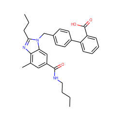 CCCCNC(=O)c1cc(C)c2nc(CCC)n(Cc3ccc(-c4ccccc4C(=O)O)cc3)c2c1 ZINC000096935324