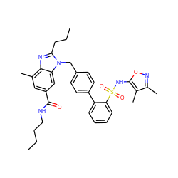 CCCCNC(=O)c1cc(C)c2nc(CCC)n(Cc3ccc(-c4ccccc4S(=O)(=O)Nc4onc(C)c4C)cc3)c2c1 ZINC000653778049