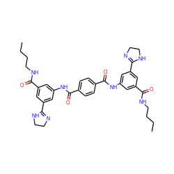 CCCCNC(=O)c1cc(NC(=O)c2ccc(C(=O)Nc3cc(C(=O)NCCCC)cc(C4=NCCN4)c3)cc2)cc(C2=NCCN2)c1 ZINC000084704430