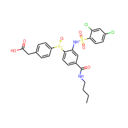 CCCCNC(=O)c1ccc([S@@+]([O-])c2ccc(CC(=O)O)cc2)c(NS(=O)(=O)c2ccc(Cl)cc2Cl)c1 ZINC000082154670