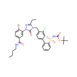 CCCCNC(=O)c1ccc(Br)c(-n2nc(CC)n(Cc3ccc(-c4ccccc4S(=O)(=O)NC(=O)OC(C)(C)C)cc3F)c2=O)c1 ZINC000027210842