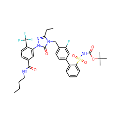 CCCCNC(=O)c1ccc(C(F)(F)F)c(-n2nc(CC)n(Cc3ccc(-c4ccccc4S(=O)(=O)NC(=O)OC(C)(C)C)cc3F)c2=O)c1 ZINC000027211198