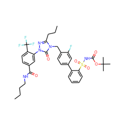 CCCCNC(=O)c1ccc(C(F)(F)F)c(-n2nc(CCC)n(Cc3ccc(-c4ccccc4S(=O)(=O)NC(=O)OC(C)(C)C)cc3F)c2=O)c1 ZINC000027204278