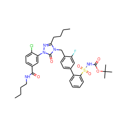 CCCCNC(=O)c1ccc(Cl)c(-n2nc(CCCC)n(Cc3ccc(-c4ccccc4S(=O)(=O)NC(=O)OC(C)(C)C)cc3F)c2=O)c1 ZINC000027207963