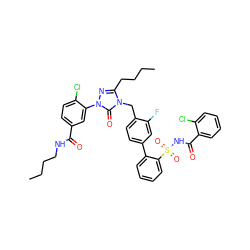 CCCCNC(=O)c1ccc(Cl)c(-n2nc(CCCC)n(Cc3ccc(-c4ccccc4S(=O)(=O)NC(=O)c4ccccc4Cl)cc3F)c2=O)c1 ZINC000095611421