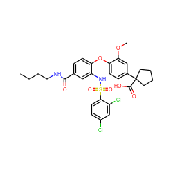 CCCCNC(=O)c1ccc(Oc2ccc(C3(C(=O)O)CCCC3)cc2OC)c(NS(=O)(=O)c2ccc(Cl)cc2Cl)c1 ZINC000082164900