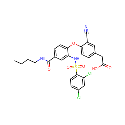 CCCCNC(=O)c1ccc(Oc2ccc(CC(=O)O)cc2C#N)c(NS(=O)(=O)c2ccc(Cl)cc2Cl)c1 ZINC000073280750