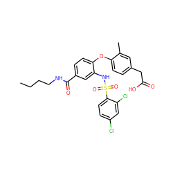 CCCCNC(=O)c1ccc(Oc2ccc(CC(=O)O)cc2C)c(NS(=O)(=O)c2ccc(Cl)cc2Cl)c1 ZINC000073276015