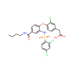 CCCCNC(=O)c1ccc(Oc2ccc(CC(=O)O)cc2Cl)c(NS(=O)(=O)c2ccc(Cl)cc2Cl)c1 ZINC000073276916