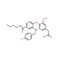 CCCCNC(=O)c1ccc(Oc2ccc(CC(=O)O)cc2OC)c(NCc2ccc(Cl)cc2)c1 ZINC000073220842