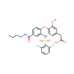 CCCCNC(=O)c1ccc(Oc2ccc(CC(=O)O)cc2OC)c(NS(=O)(=O)c2c(Cl)cccc2Cl)c1 ZINC000073276007