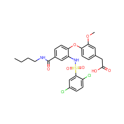 CCCCNC(=O)c1ccc(Oc2ccc(CC(=O)O)cc2OC)c(NS(=O)(=O)c2cc(Cl)ccc2Cl)c1 ZINC000073292578