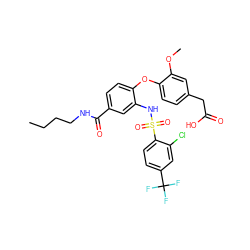 CCCCNC(=O)c1ccc(Oc2ccc(CC(=O)O)cc2OC)c(NS(=O)(=O)c2ccc(C(F)(F)F)cc2Cl)c1 ZINC000073276010