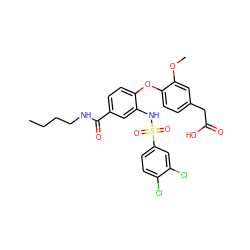 CCCCNC(=O)c1ccc(Oc2ccc(CC(=O)O)cc2OC)c(NS(=O)(=O)c2ccc(Cl)c(Cl)c2)c1 ZINC000073292573