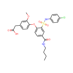 CCCCNC(=O)c1ccc(Oc2ccc(CC(=O)O)cc2OC)c(S(=O)(=O)Nc2ccc(Cl)cc2)c1 ZINC000082157755