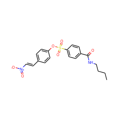 CCCCNC(=O)c1ccc(S(=O)(=O)Oc2ccc(/C=C/[N+](=O)[O-])cc2)cc1 ZINC000013823390