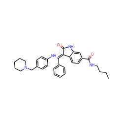 CCCCNC(=O)c1ccc2c(c1)NC(=O)/C2=C(\Nc1ccc(CN2CCCCC2)cc1)c1ccccc1 ZINC000101372791