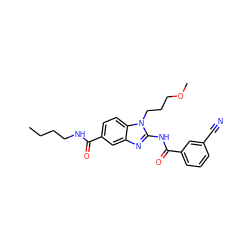 CCCCNC(=O)c1ccc2c(c1)nc(NC(=O)c1cccc(C#N)c1)n2CCCOC ZINC000043177033