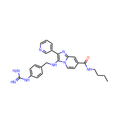 CCCCNC(=O)c1ccn2c(NCc3ccc(NC(=N)N)cc3)c(-c3cccnc3)nc2c1 ZINC000653801352