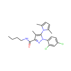 CCCCNC(=O)c1nn(-c2ccc(Cl)cc2Cl)c(-n2c(C)ccc2C)c1C ZINC000066259246