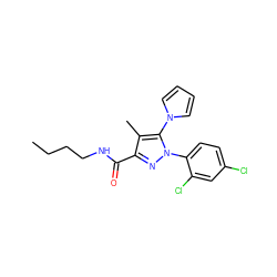 CCCCNC(=O)c1nn(-c2ccc(Cl)cc2Cl)c(-n2cccc2)c1C ZINC000066251645