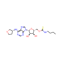 CCCCNC(=S)OC[C@H]1O[C@@H](n2cnc3c(N[C@@H]4CCOC4)ncnc32)[C@H](O)[C@@H]1O ZINC000013589082