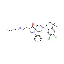 CCCCNCCN1CN(c2ccccc2)C2(CCN([C@@H]3CCC(C)(C)c4cc(Cl)c(Cl)cc43)CC2)C1=O ZINC000044417313