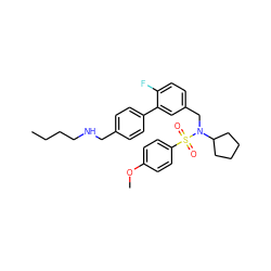 CCCCNCc1ccc(-c2cc(CN(C3CCCC3)S(=O)(=O)c3ccc(OC)cc3)ccc2F)cc1 ZINC000066103959