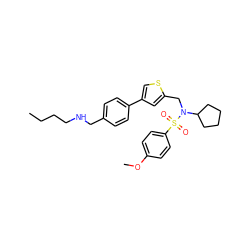 CCCCNCc1ccc(-c2csc(CN(C3CCCC3)S(=O)(=O)c3ccc(OC)cc3)c2)cc1 ZINC000066104055