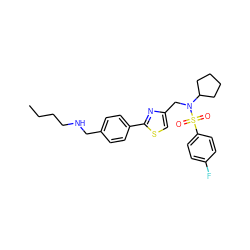 CCCCNCc1ccc(-c2nc(CN(C3CCCC3)S(=O)(=O)c3ccc(F)cc3)cs2)cc1 ZINC000066101536