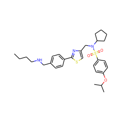 CCCCNCc1ccc(-c2nc(CN(C3CCCC3)S(=O)(=O)c3ccc(OC(C)C)cc3)cs2)cc1 ZINC000066104582