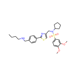 CCCCNCc1ccc(-c2nc(CN(C3CCCC3)S(=O)(=O)c3ccc(OC)c(OC)c3)cs2)cc1 ZINC000066104579