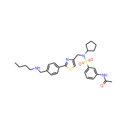 CCCCNCc1ccc(-c2nc(CN(C3CCCC3)S(=O)(=O)c3cccc(NC(C)=O)c3)cs2)cc1 ZINC000066102335