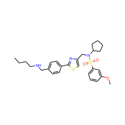 CCCCNCc1ccc(-c2nc(CN(C3CCCC3)S(=O)(=O)c3cccc(OC)c3)cs2)cc1 ZINC000066104574