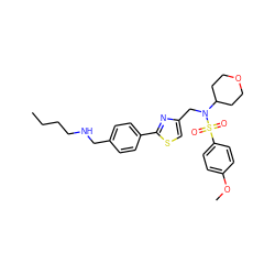 CCCCNCc1ccc(-c2nc(CN(C3CCOCC3)S(=O)(=O)c3ccc(OC)cc3)cs2)cc1 ZINC000066102342