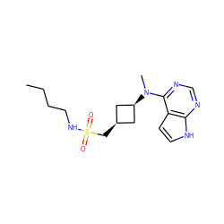 CCCCNS(=O)(=O)C[C@H]1C[C@@H](N(C)c2ncnc3[nH]ccc23)C1 ZINC001772610633