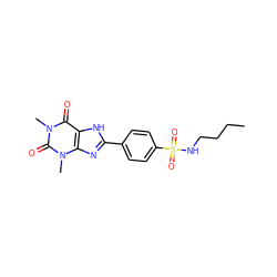 CCCCNS(=O)(=O)c1ccc(-c2nc3c([nH]2)c(=O)n(C)c(=O)n3C)cc1 ZINC000036273957